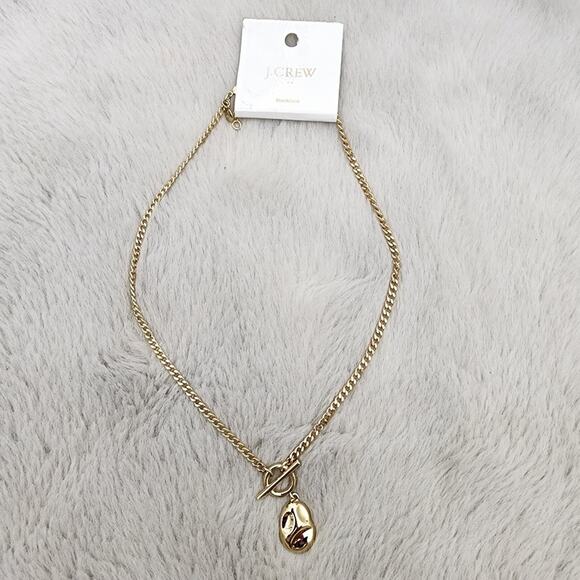 NEW J. Crew Hammered Gold T-Bar Pendant Necklace Double Strand - Picture 1 of 8